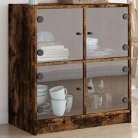 Skab med glaslåger 68x37x75,5 cm røget egetræsfarve