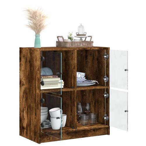 Skab med glaslåger 68x37x75,5 cm røget egetræsfarve