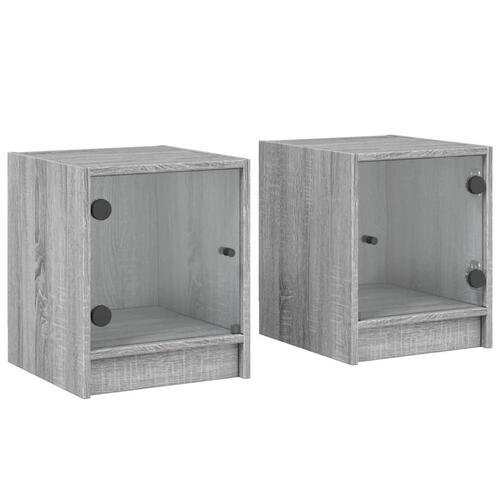 Sengeborde med glaslåger 2 stk. 35x37x42 cm grå sonoma-eg