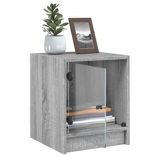 Sengeborde med glaslåger 2 stk. 35x37x42 cm grå sonoma-eg