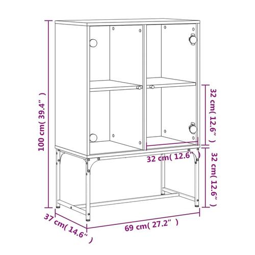Skab med glaslåger 69x37x100 cm sonoma-eg