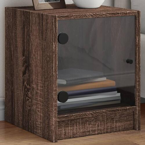 Sengeborde med glaslåger 2 stk. 35x37x42 cm brun egetræ