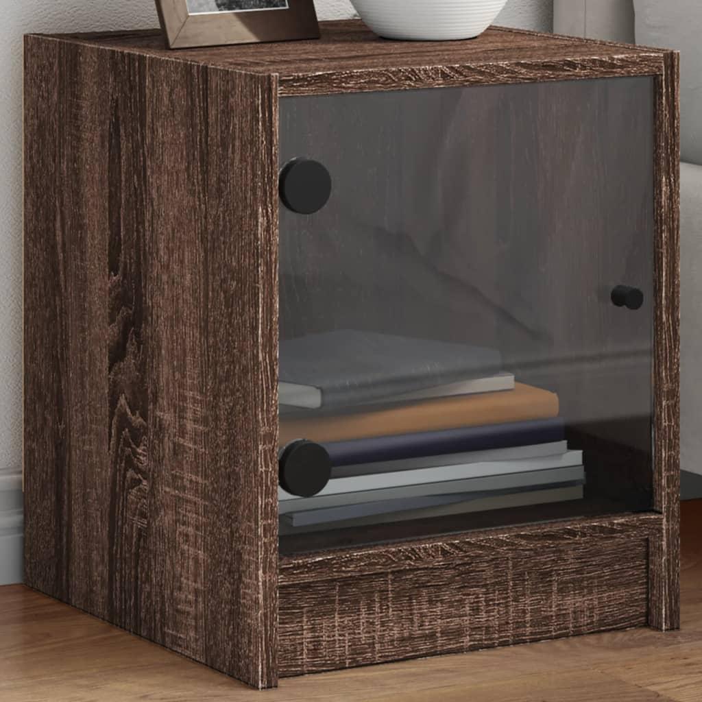 Sengeborde med glaslåger 2 stk. 35x37x42 cm brun egetræ