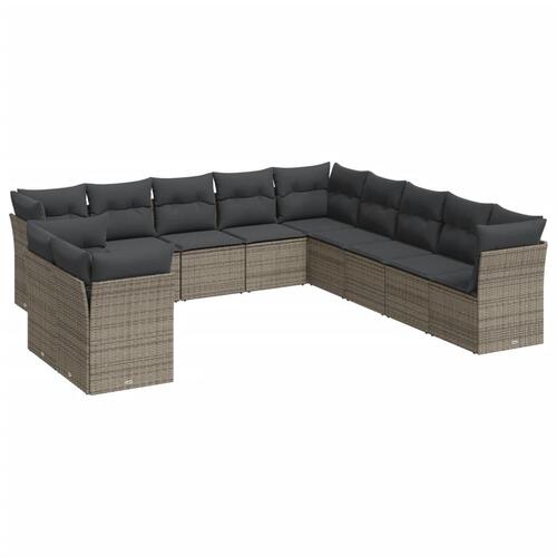 Loungesæt til haven 11 dele med hynder polyrattan grå