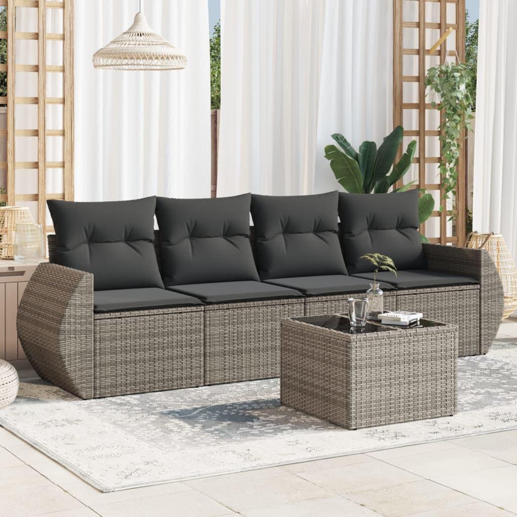 Sofasæt 5 dele med hynder polyrattan grå billede