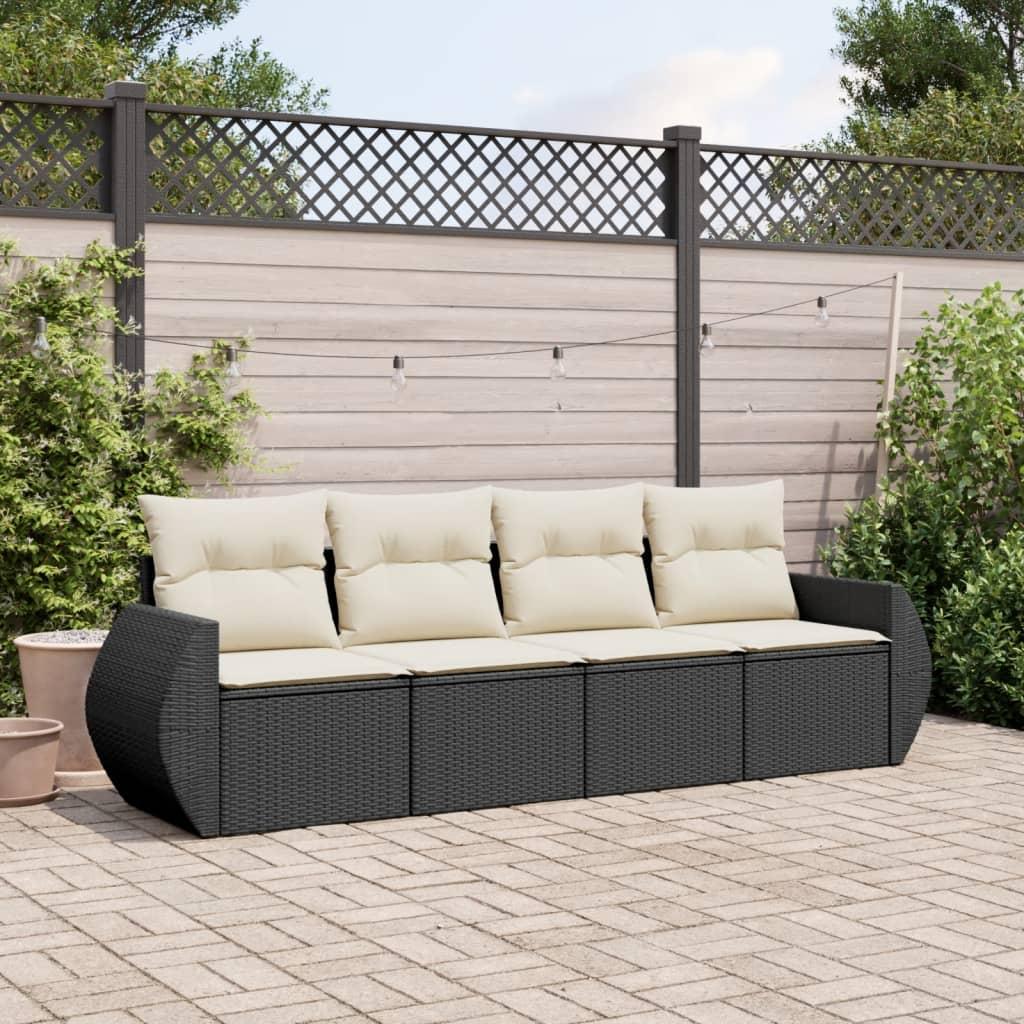 Sofasæt til haven i polyrattan - 4 dele med hynder, sort