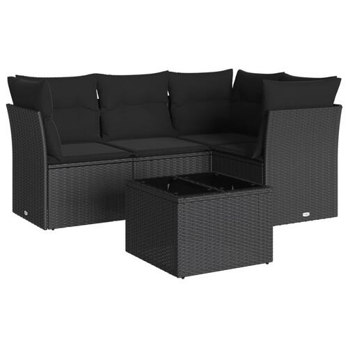 Sofasæt til haven 5 dele med hynder polyrattan sort