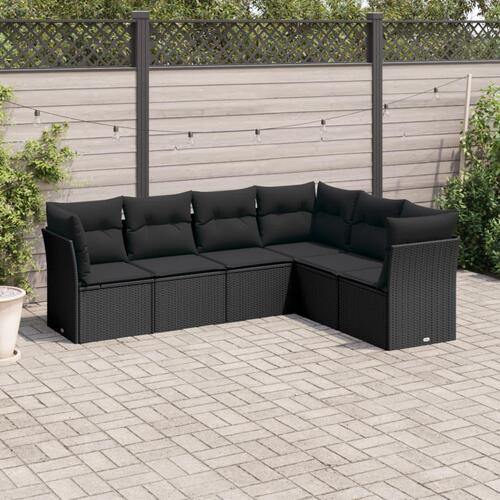 Sofasæt til haven 6 dele med hynder polyrattan sort