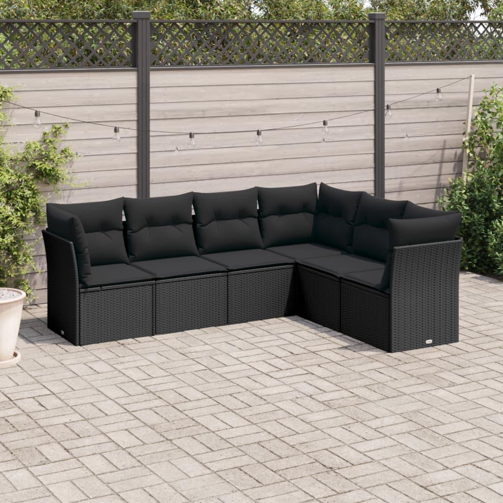 Sofasæt til haven 6 dele med hynder polyrattan sort