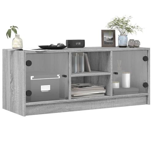 Skab med glaslåger 102x37x42 cm grå sonoma-eg