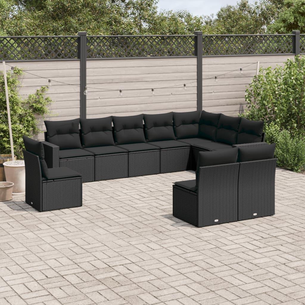 Sofasæt til haven 10 dele med hynder polyrattan sort