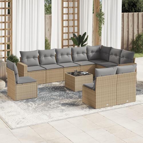Sofasæt til haven 11 dele med hynder polyrattan beige