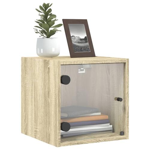 Sengeborde med glaslåger 2 stk. 35x37x35 cm grå sonoma-eg