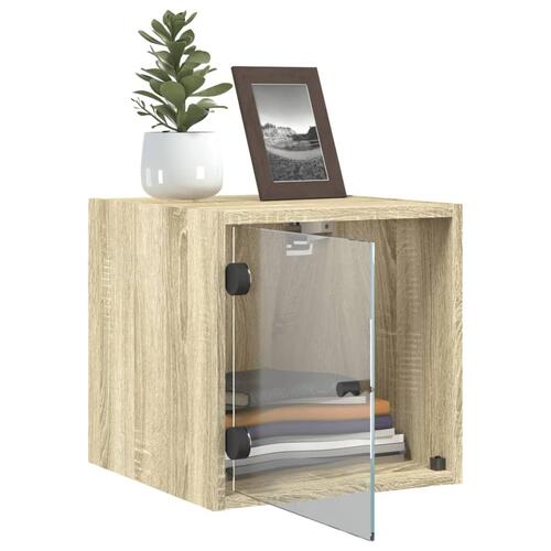 Sengeborde med glaslåger 2 stk. 35x37x35 cm grå sonoma-eg