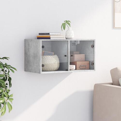 Vægskab med glaslåger 68,5x37x35 cm betongrå