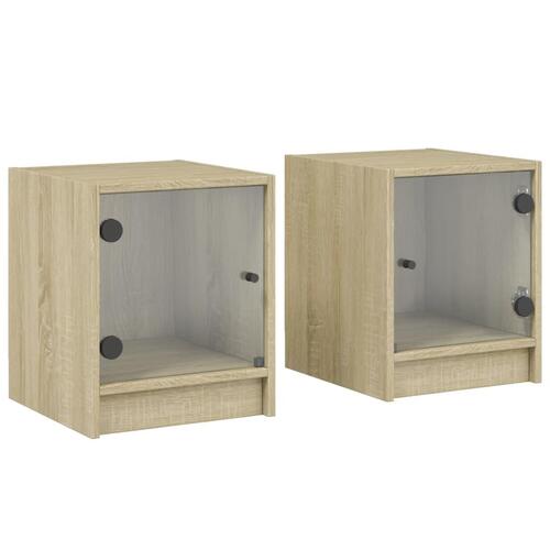 Sengeborde med glaslåger 2 stk. 35x37x42 cm grå sonoma-eg
