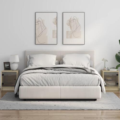 Sengeborde med glaslåger 2 stk. 35x37x42 cm grå sonoma-eg