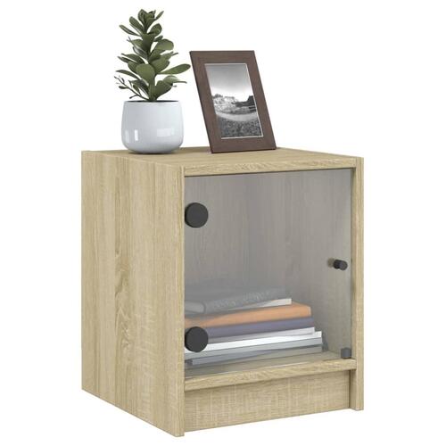 Sengeborde med glaslåger 2 stk. 35x37x42 cm grå sonoma-eg