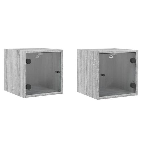 Sengeborde med glaslåger 2 stk. 35x37x35 cm grå sonoma-eg