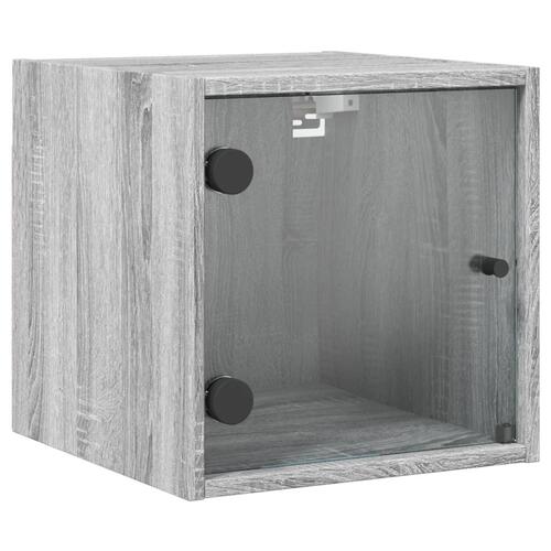 Sengeborde med glaslåger 2 stk. 35x37x35 cm grå sonoma-eg