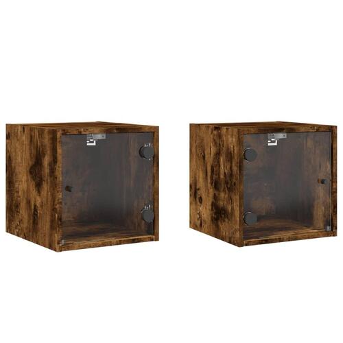 Sengeborde 2 stk. med glaslåger 35x37x35 cm røget egetræsfarve