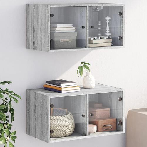 Vægskabe med glaslåger 2 stk. 68,5x37x35 cm grå sonoma-eg