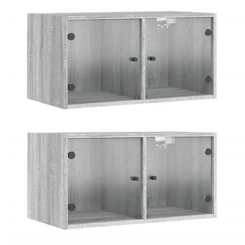 Vægskabe med glaslåger 2 stk. 68,5x37x35 cm grå sonoma-eg