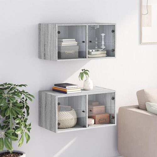 Vægskabe med glaslåger 2 stk. 68,5x37x35 cm grå sonoma-eg