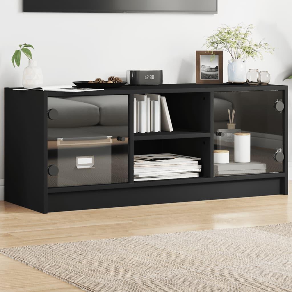 Tv-bord med glaslåger 102x37x42 cm sort