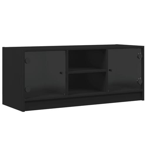 Tv-bord med glaslåger 102x37x42 cm sort