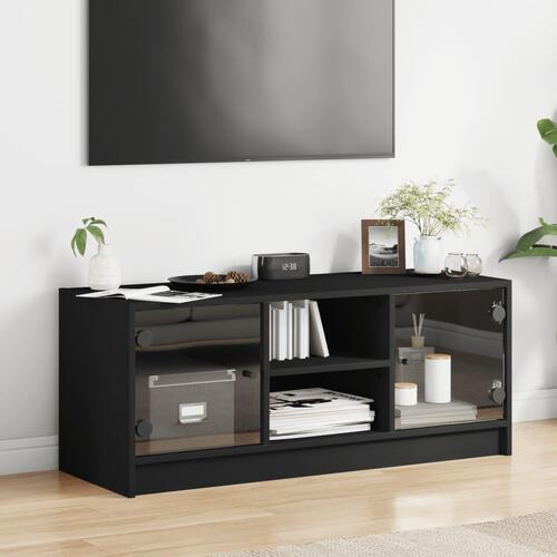 Tv-bord med glaslåger 102x37x42 cm sort