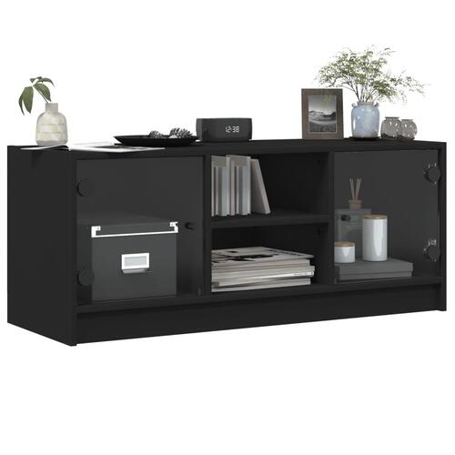 Tv-bord med glaslåger 102x37x42 cm sort