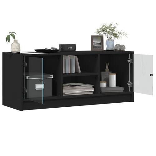 Tv-bord med glaslåger 102x37x42 cm sort