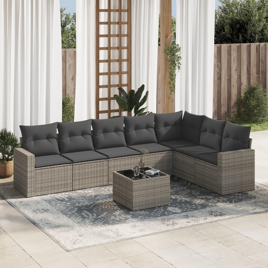 Sofasæt til haven 8 dele med hynder polyrattan grå
