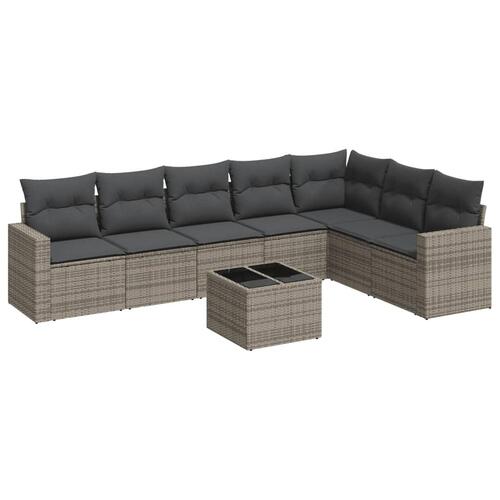 Sofasæt til haven 8 dele med hynder polyrattan grå