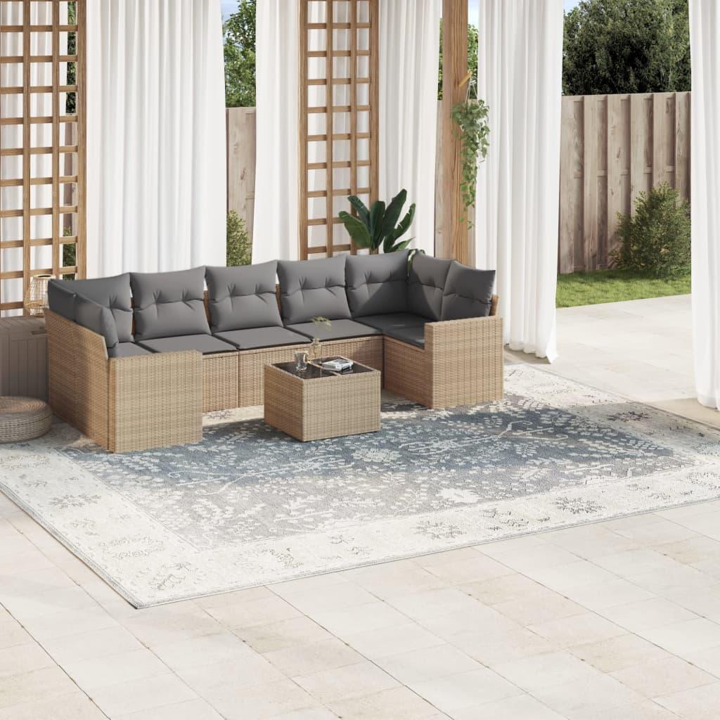Sofasæt til haven 8 dele med hynder polyrattan beige