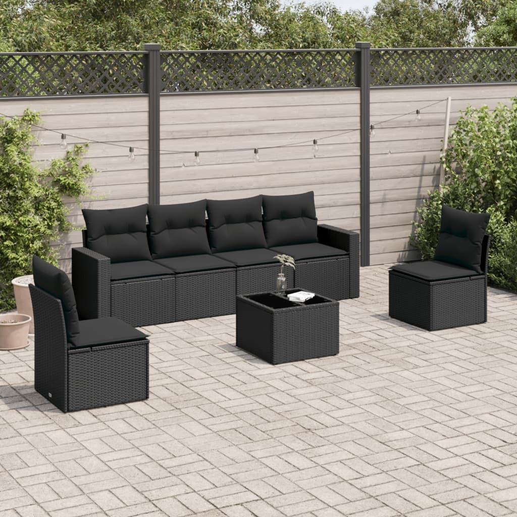 Sofasæt til haven 7 dele med hynder polyrattan sort