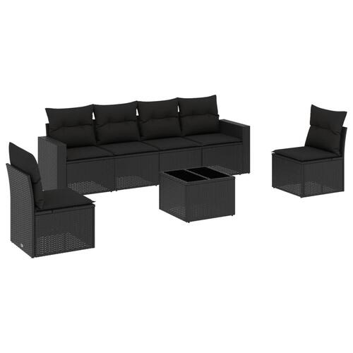 Sofasæt til haven 7 dele med hynder polyrattan sort