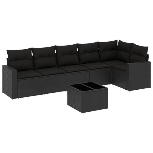 Sofasæt til haven 7 dele med hynder polyrattan sort