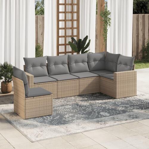 Sofasæt til haven 6 dele med hynder polyrattan beige
