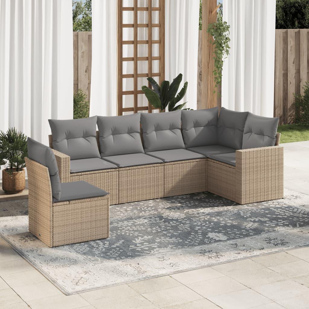Sofasæt til haven 6 dele med hynder polyrattan beige
