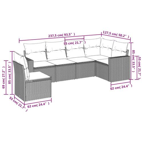 Sofasæt til haven 6 dele med hynder polyrattan beige
