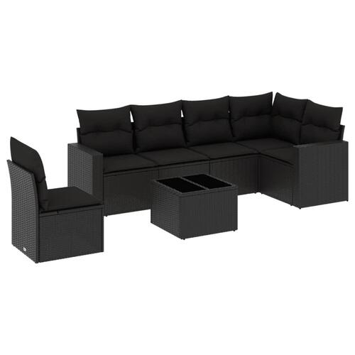 Sofasæt til haven 7 dele med hynder polyrattan sort