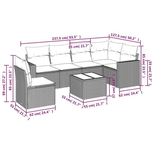 Sofasæt til haven 7 dele med hynder polyrattan sort