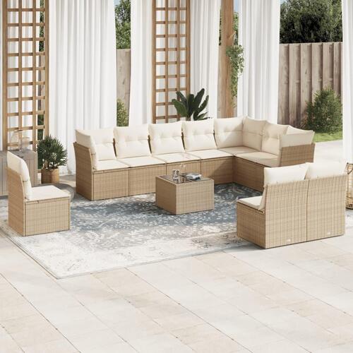 Sofasæt til haven 11 dele med hynder polyrattan beige