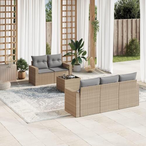Sofasæt til haven 6 dele med hynder polyrattan beige