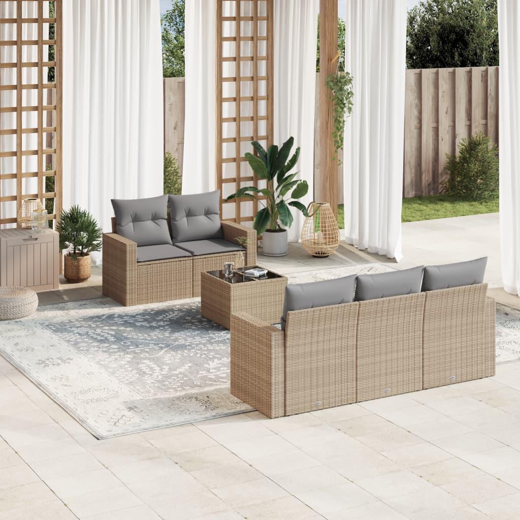 Sofasæt til haven 6 dele med hynder polyrattan beige