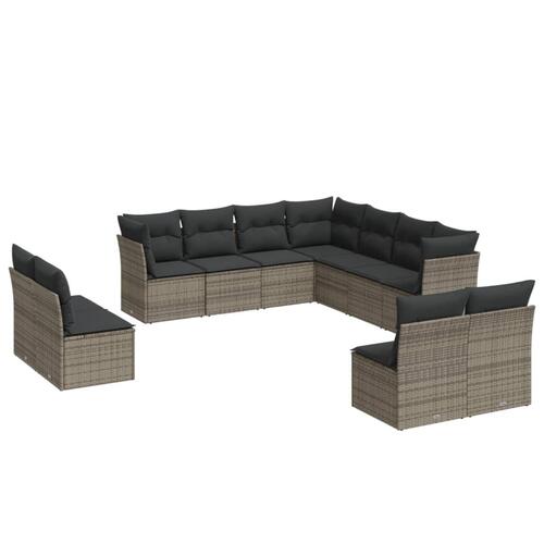 Loungesæt til haven 11 dele med hynder polyrattan grå
