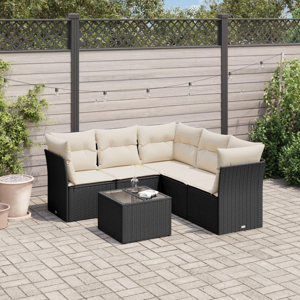Sofasæt til haven 6 dele med hynder polyrattan sort
