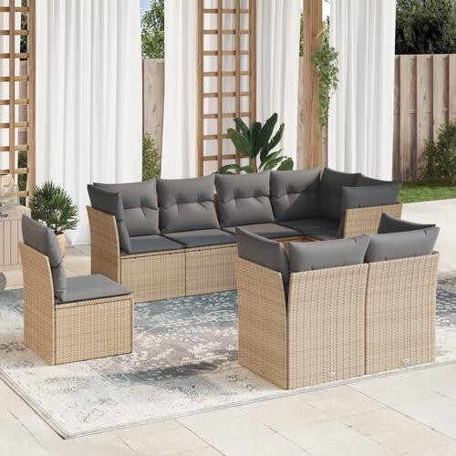 Sofasæt til haven 8 dele med hynder polyrattan beige